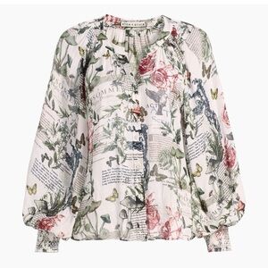 NWT- Alice + Olivia Thalia Floral Button-Front Blouse Dreamscape Moon  XS